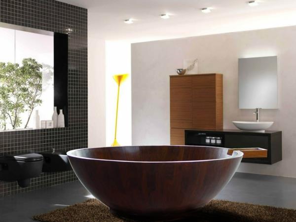 Baignoire autoportante ronde en bois de salle de bain design