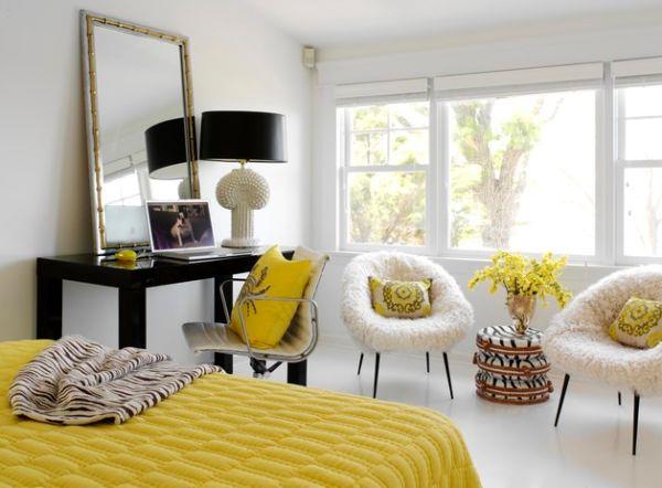 designerskie biuro parsons biurko czarne światło słoneczne łóżko biuro domowe żółte