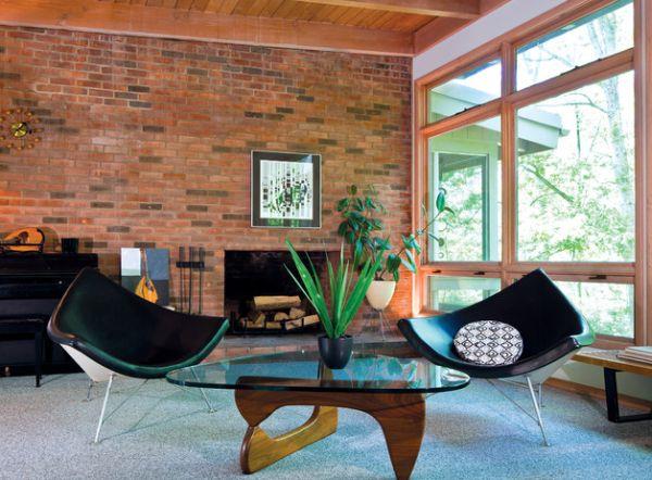 chaise de noix de coco design mur de briques coussin à motifs ronds