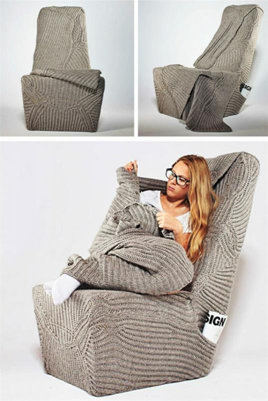 chaise design avec couverture en laine câline polyvalente