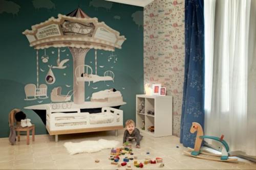 designerska tapeta w pokoju dziecięcym ilustracja karuzeli dziecięcej