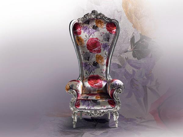 fauteuil trône design velours caspani motif fleur soie