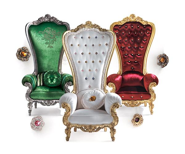 fauteuil trône design velours caspani vert rouge bleu