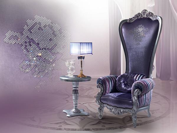 chaise trône design avec table d'appoint violet caspani