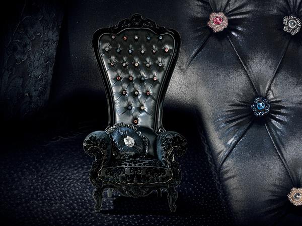 fauteuil trône design velours caspani noir gemme
