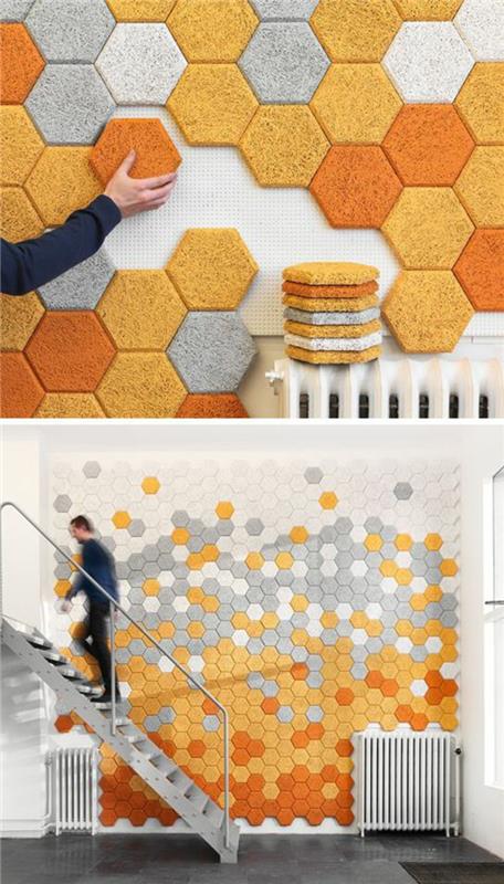 DIY idées maison décoration murale carrelage optique panneaux hexagonaux