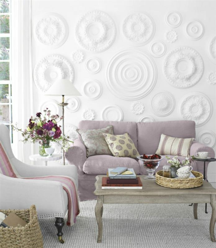 DIY idées maison décoration murale design mural rosettes en relief blanc