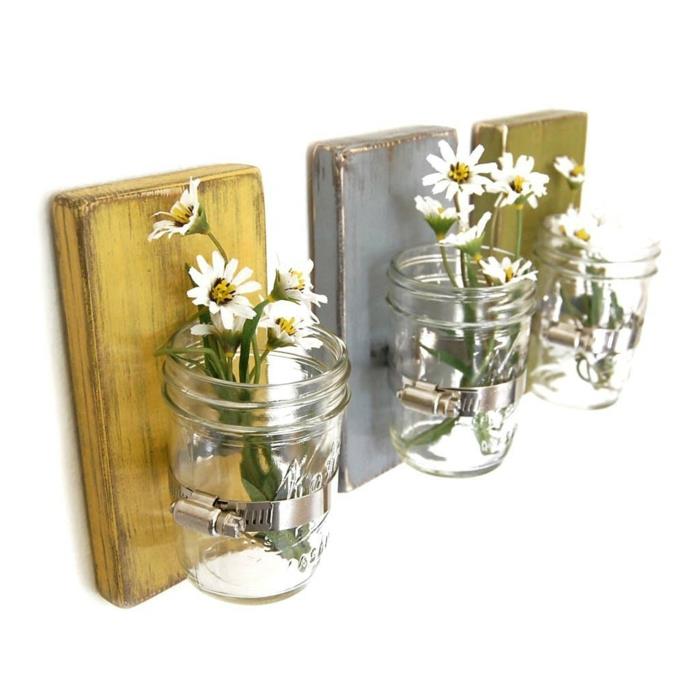 Idées de bricolage pour la maison vases design muraux pots Mason remodeler des morceaux de bois