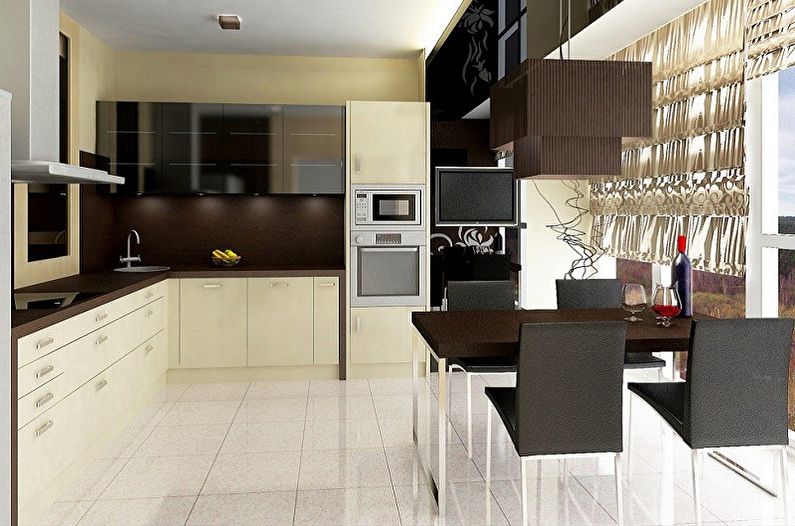 Moderne beige Küche - Innenarchitektur