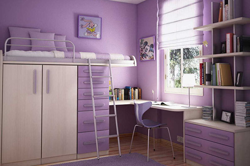 Lila dětský pokoj pro dívky - design interiéru