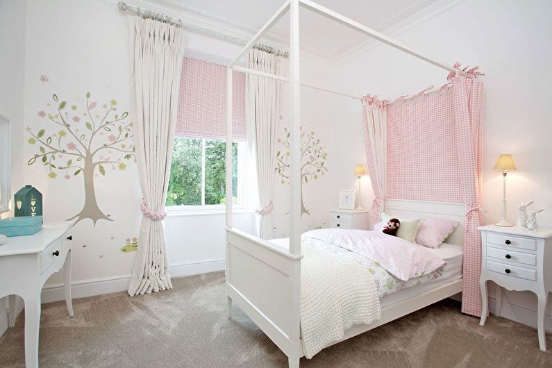 Bílý dětský pokoj pro dívku - design interiéru