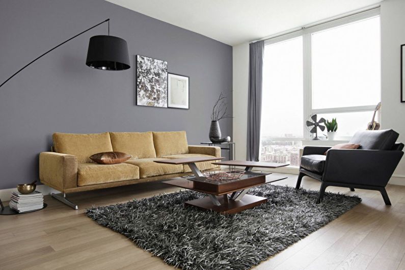 Návrh obývacího pokoje 20 m2 v šedé