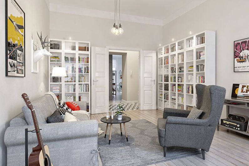 Návrh obývacího pokoje 20 m2 ve skandinávském stylu