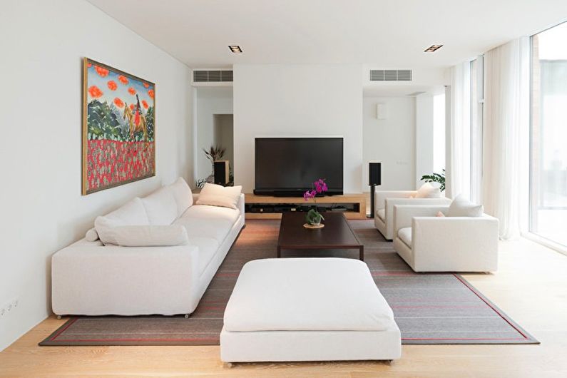 Design obývacího pokoje ve stylu minimalismu - dekorace na zeď