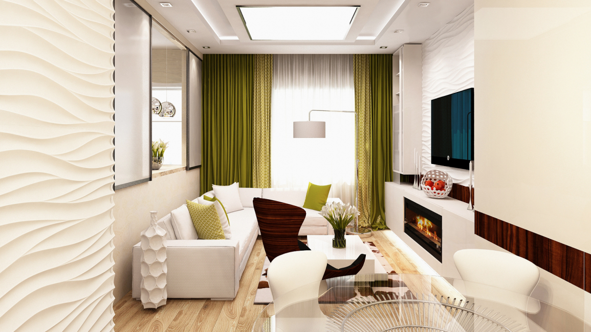 Design malého obývacího pokoje v bílé barvě