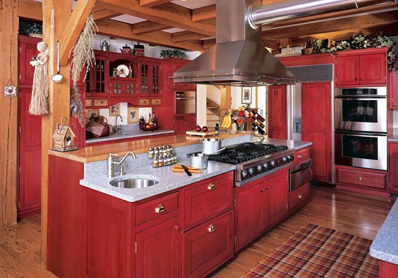 المطبخ الأحمر على الطراز الريفي - التصميم الداخلي