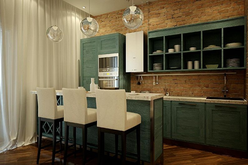 Kuchyně ve stylu zeleného podkroví - interiérový design