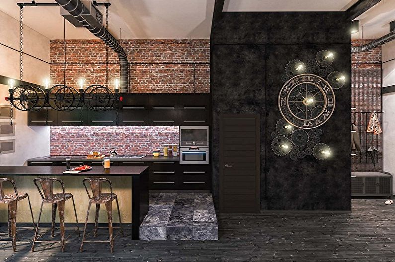 Kuchyně ve stylu černého podkroví - interiérový design