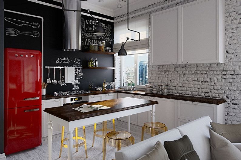 Design kuchyně ve stylu podkroví - dekorace na zeď