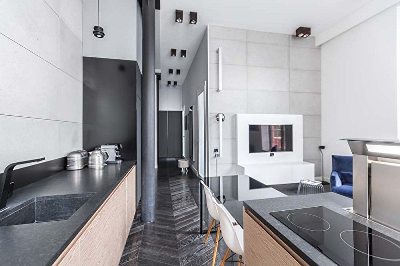 Design interiéru kuchyně ve stylu podkroví - fotografie
