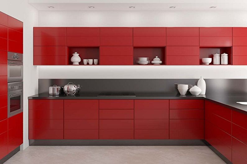 مطبخ أحمر بأسلوب التبسيط - التصميم الداخلي