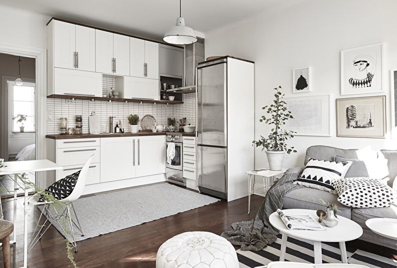 Eine kleine Küche mit einem Wohnzimmer kombinieren - Innenarchitektur