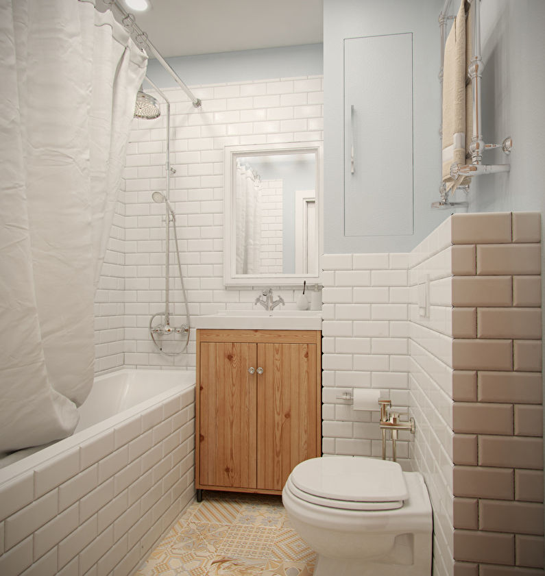 Дизайн на баня 3 кв.м. в скандинавски стил - снимка