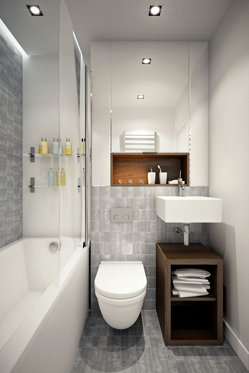 Дизайн на баня 3 кв.м. в сиви тонове - снимка