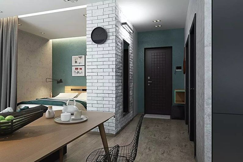 تصميم أنيق لشقة من غرفة واحدة 40 متر مربع.