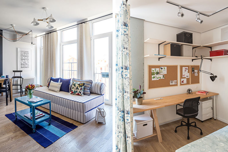 تصميم شقة من غرفة واحدة 40 متر مربع. في كييف