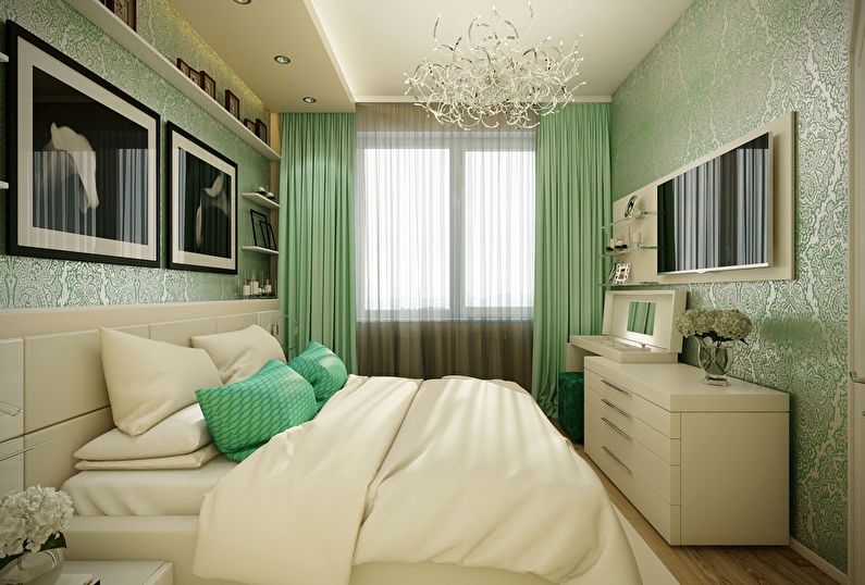 غرفة نوم خضراء في خروتشوف - التصميم الداخلي