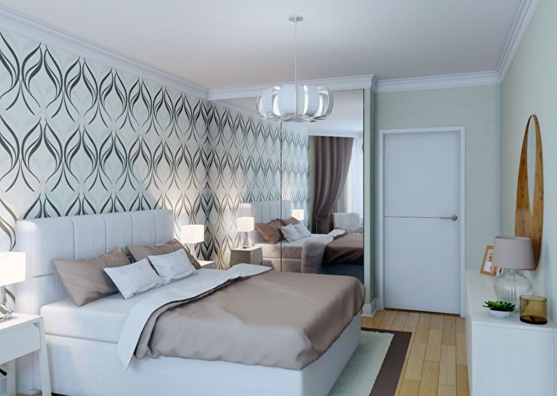 التصميم الداخلي لغرفة النوم في خروتشوف - المنسوجات والديكور
