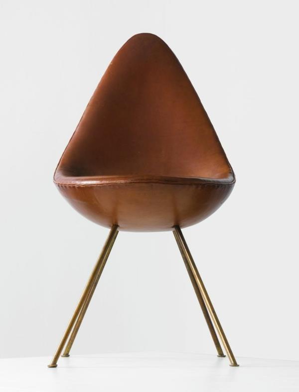 Duńskie meble designerskie Arne Jacobsen krzesło opadające brązowa skóra
