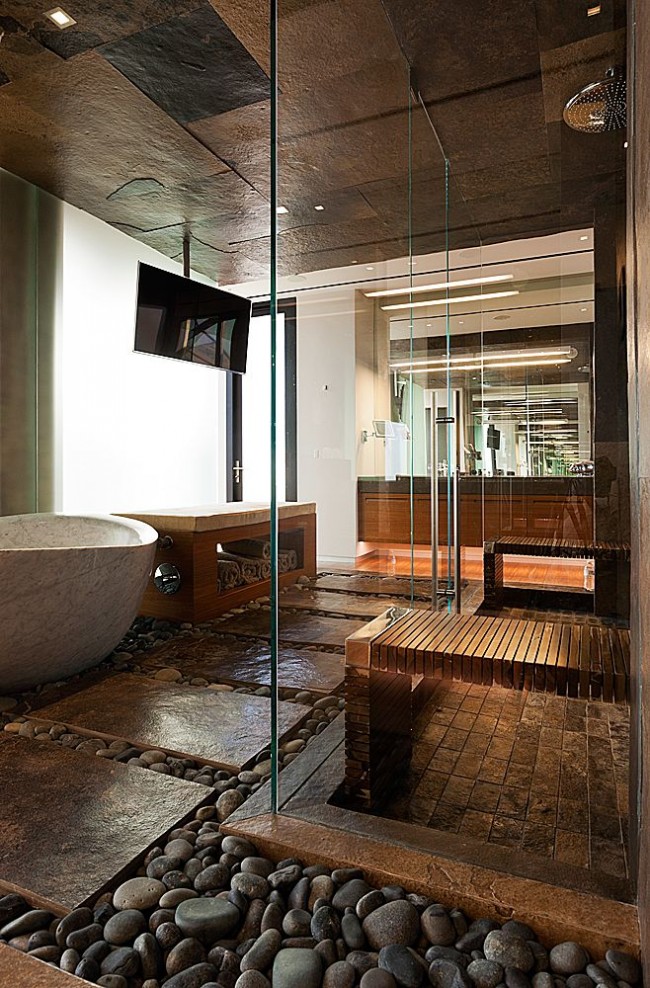 Sprchová kabina s vaničkou z umělého kamene