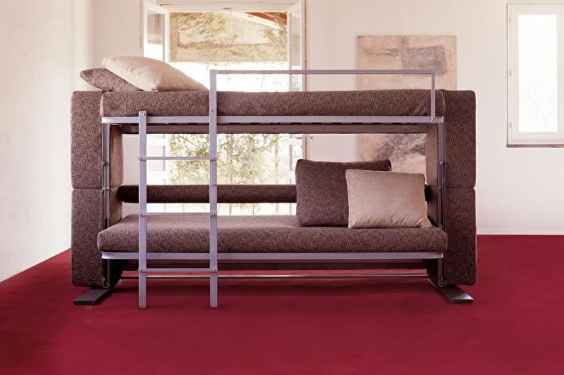 Patrová postel s pohovkou - čalounění pohovky a výplň