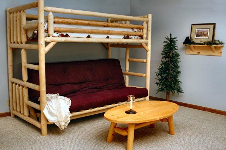 Patrová postel s pohovkou - čalounění pohovky a výplň