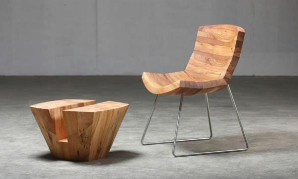 meubles en bois naturel fauteuil ottoman