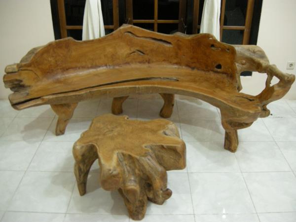 table basse de banc de meubles en bois naturel