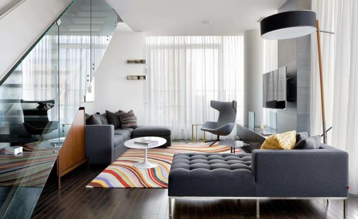 canapé d'angle meubles d'angle cool tapis coloré à l'intérieur des escaliers