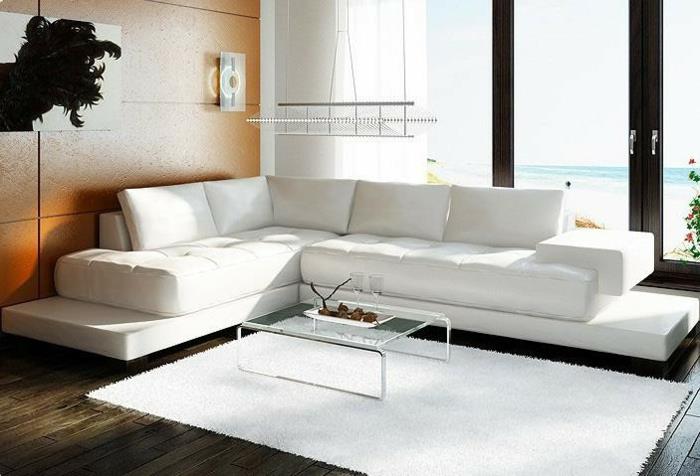 canapé d'angle canapé blanc tapis blanc panneaux muraux