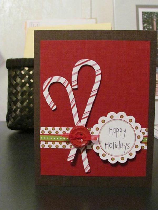 proste kartki świąteczne majsterkować czerwone guziki z trzciny cukrowej