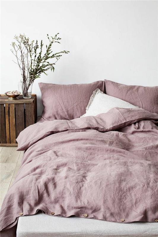 drap de lit romantique rose en lin uni