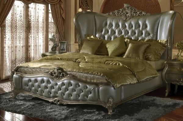 sypialnia pomysły skórzane łóżko złote elementy
