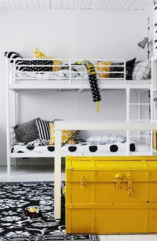 idées de couleurs chambre d'enfants accessoires jaunes commode lit superposé