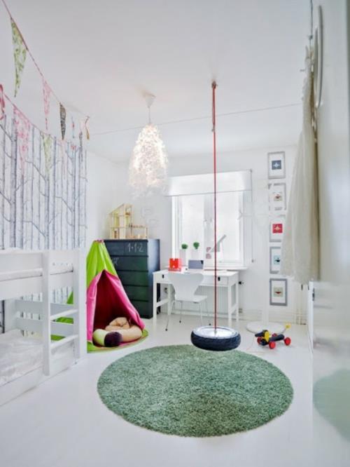 eklektyczne pomysły na wnętrze pokoju dziecięcego wyjątkowy miękki dywan