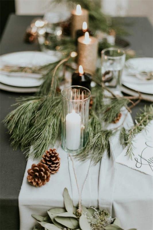 elegancka dekoracja ślubna dekoracja stołu z szyszkami