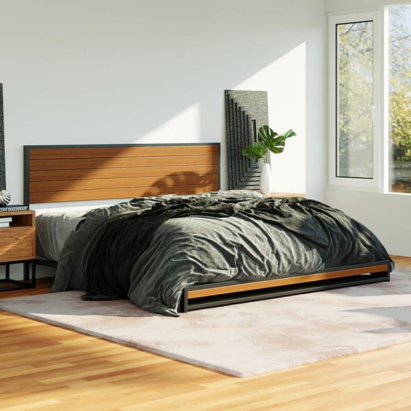 eleganckie drewniane łóżko w sypialni