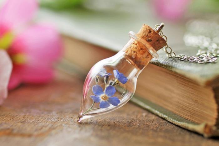 elfe bijoux fait à la main chaîne de verre pendentif fleurs de liège