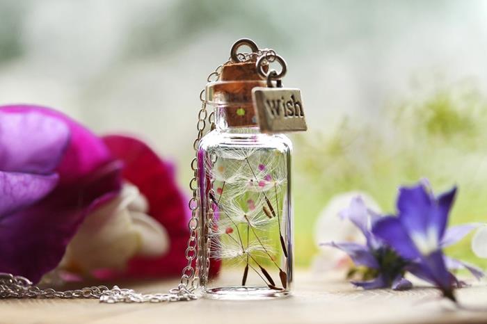 bijoux elfe fait main petite bouteille en verre collier en liège pendentif en argent