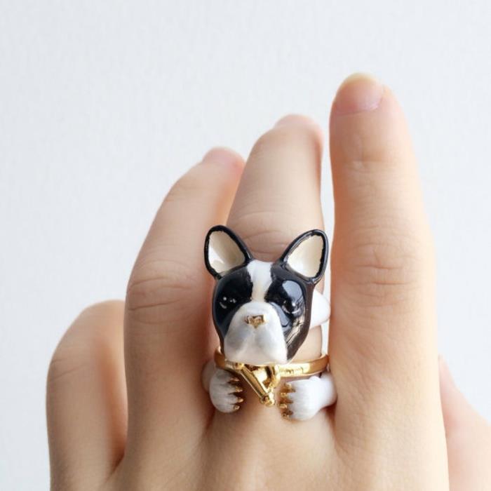 biżuteria emaliowana trzy pierścienie motyw pies